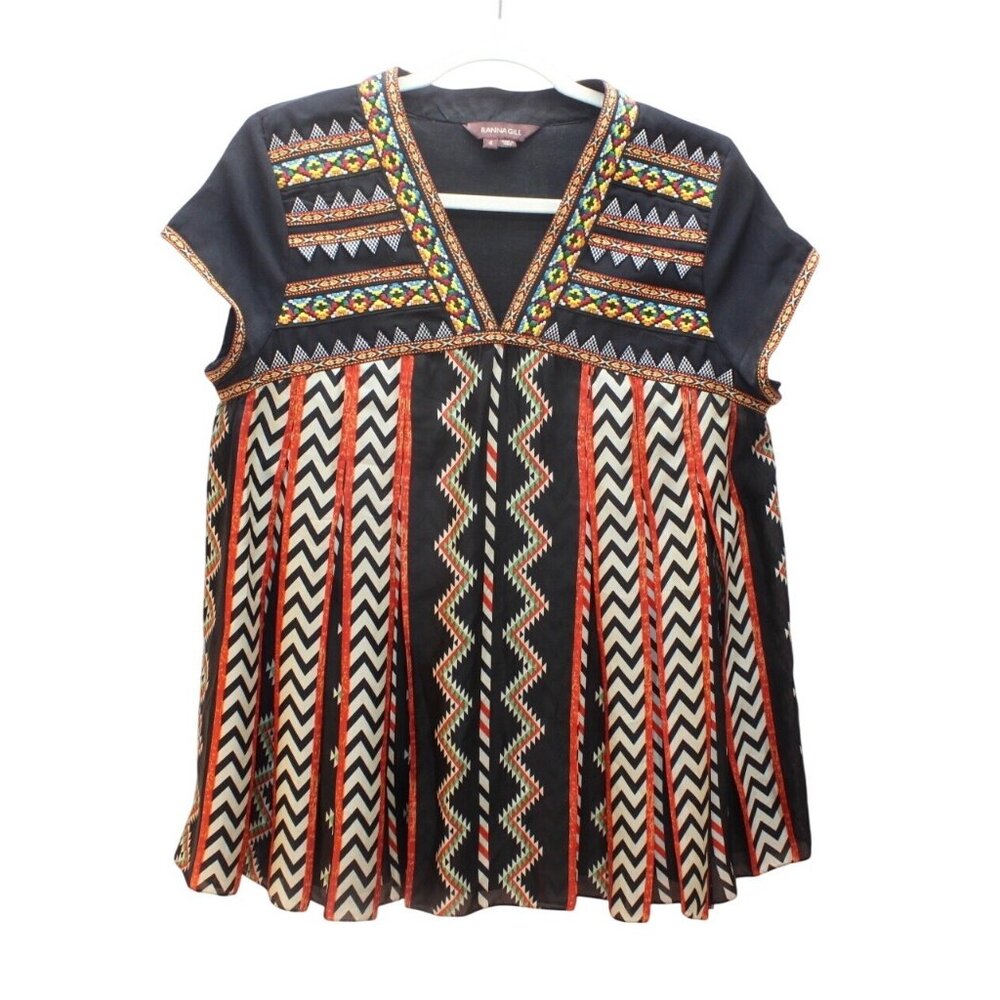 Anthropologie Ranna Gill Size 4 Womens Embroidered Boho Tunic Top Southwestern